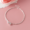 wholesale S925 Silver Fresh and Sweet Ins Niche Design 2 Light Beads Crushed Silver Bamboo Knot Bell Anklet S7555-0-1