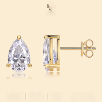 wholesale 925 Sterling Silver, Gold-Plated Custom Processing of Cross-Border Niche Design New Drop Moissanite Earrings, European and American Style Ear Studs-Moissanite 5*8mm