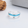 wholesale S925 Silver Japanese Korean Style Light Blue Resin Irregular Minimalist Versatile Trendy Open Ring-0-1