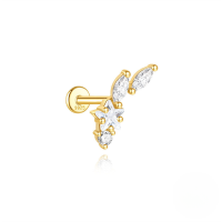 wholesale S925 Sterling Silver Geometric Heart Zircon Stud Earrings With Flat Threaded Piercing-Single gold #12