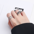 wholesale S925 chain double-layer hollow-out vintage black epoxy good luck adjustable ring-0-3