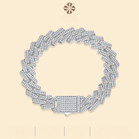 wholesale S925 Sterling Silver European and American Fashion Dragon Bone Bracelet Cross-border Amazon Best-Selling New Unisex Moissanite Cuban Chain-Bracelet width 14mm &gt; approximately 16.5cm long
