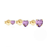 wholesale 925 Sterling Silver Classic Versatile Heart-shaped Zircon-accented Women's Earrings, 3-piece Set-3-piece set - gold - purple diamond  925 silver