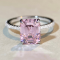 wholesale S925 Sterling Silver Women's Pink Zirconia Ring with Emerald Cut High Carbon Zircon, Exquisite Craftsmanship Luxury Ring-0-0