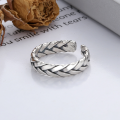 wholesale S925 Sterling Silver Retro Distressed Pure Handwoven Braided Design Simple Adjustable Ring-0-1