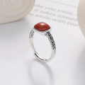 wholesale S925 Sterling Silver Vintage Ethnic Style Square Red Agate Stone Artistic Antiqued Design Adjustable Ring for Women-0-2