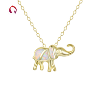 wholesale 925 Silver Japanese Whimsical Large Elephant Synthetic Opal Pendant White Opal Jewelry Necklace Pendant-17B Reddish White