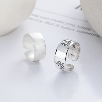 wholesale S925 Silver Retro Antique Amitabha Buddha Scripture Inscription Vintage Trendy Creative Design Adjustable Ring-YJ1150/matt finish about 5.1g opening adjustable