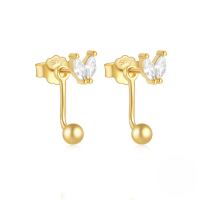 wholesale S925 Sterling Silver French Bicolor Marquise Crystal & Rhinestone Reversible Stud Earrings-Gold#1 925 Silver