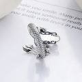 wholesale S925 Sterling Silver Retro Vintage Dragon Year Heavy Craft Chinese Style Coiled Dragon Bold National Trend Adjustable Ring-0-2