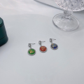 wholesale S925 Sterling Silver Vintage Court Round Earrings with Advanced Colored Gemstones and Gold Platinum Fragments, Luxury Ear Accessories-0-1
