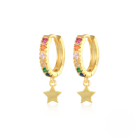 wholesale S925 Sterling Silver Colored Zircon Star Earrings With Hoop, Trendy Cross-border Fashion-Gold 925 silver