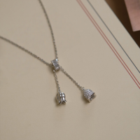 wholesale S925 Sterling Silver Lily of the Valley Bell Pendant Necklace for Women, Small-Loop Design with Advanced Sense Sweet Flower Tassel Collarbone Chain-Platinum 925 silver