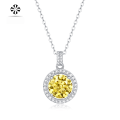 wholesale [925 Sterling Silver] Paved Round Brilliant Cut Yellow Moissanite Pendant Necklace for Women, Stylish Gift Accessory, Ready to Ship Wholesale-0-1