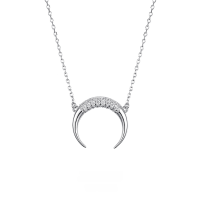 wholesale 925 Sterling Silver New Moon-shaped Zircon Pendant Necklace, Ins-style High-end Silver Sweater Chain for Women-Platinum-Gold-40+5cm>925 Silver