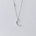wholesale S925 Sterling Silver Necklace for Women Korean Style Fashion Elegant Diamond-Inlaid Crescent Moon Minimalist Star and Moon Chain D7162-0-1