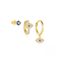 wholesale S925 Sterling Silver Eight-pointed Star Moon Pendant Ear Hoop Set With Classic European Evil Eye And Zircon Accents-3-piece set - Gold#2 925 silver