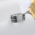 wholesale S925 Sterling Silver Retro Literary Eternity Prosperity Seal Script Font Unisex Adjustable Open Ring-0-1