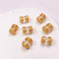 wholesale S925 gold-plated sterling silver with natural white crystal barrel beads, enamel double-loop accessories for bracelet and necklace stringing DIY semi-finished products-0-3