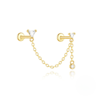 wholesale S925 Sterling Silver Single Row Zircon-studded Double Layer Fringe Flat Threaded Ear Cartilage Piercing Earrings-Single gold #9