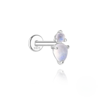 wholesale S925 Sterling Silver Zircon-inlaid Natural Moonstone Flat Threaded Ear Cartilage Stud, Korean Style Niche Premium Jewelry-Single platinum #6