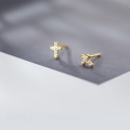 wholesale S925 Sterling Silver Korean-style Mini Diamond-Studded Cross Earrings, Dainty and Stylish Student Fashion Earrings G4436-0-0