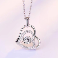 wholesale S925 Sterling Silver Double-Layer Heart-Shaped Diamond-Inlaid Novel and Dynamic Beating Heart Pendant Necklace-Beginner's Heart Necklace 925 Silver