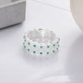 wholesale S925 Sterling Silver Fashion Cross-Border European and American Green Zircon Stripe Trendy Design Open Adjustable Ring-0-3