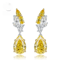 wholesale Sterling Silver New 8*12 Pear Shaped Radiant Cut Yellow Diamond Teardrop Earrings High-end Fashion Jewelry-0-0