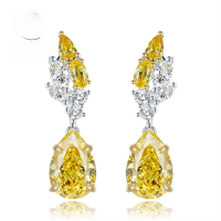 wholesale Sterling Silver New 8*12 Pear Shaped Radiant Cut Yellow Diamond Teardrop Earrings High-end Fashion Jewelry-E225 Yellow Diamond >925 Silver