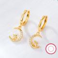 wholesale Metal: 925 Sterling Silver Star and moon earrings for women,, gold-plated with cubic zirconia inlay, cross-border European and American jewelry-0-3