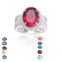 wholesale S925 Sterling Silver Luxury Old Money Style Gemstone Ring for Women, European and American Retro Fashion, Set with Lab-Grown Ruby-London Blue Glass>US Size 6