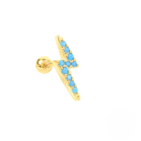 wholesale S925 Sterling Silver Single Lightning Prong-set Zircon Threaded Ear Stud, Trendy Ins Cartilage Piercing Earring-Gold Single-Turquoise