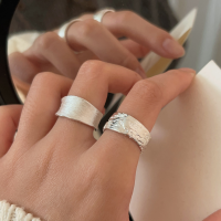 wholesale S925 Sterling Silver Korean Geometric Irregular Ring for Women, Stylish and Minimalist Design, Versatile Band-Brushed model (full sterling silver)