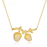 wholesale S925 Sterling Silver Gold-Plated Sandblasted Hazelnut Necklace with White Zircon, New Stylish and Fashionable Clavicle Chain, Ready for Wholesale-10K gold + swimming paint  925 silver