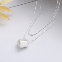 wholesale S925 Silver Fashion Korean Japanese Ins Style Brushed Heart Pendant Matte Texture Simple Elegant Collarbone Necklace-YFL530/approx. 5g 925 silver