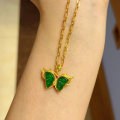 wholesale S925 silver gold-plated natural A-grade jade pendant necklace with gourd and butterfly design-0-10