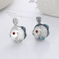 wholesale S925 Sterling Silver Retro Antique Crafted Exquisite Chubby Fish Pendant, Cute DuDu Fish Matching Pendant-YP168M/matt finish about 7.4g 925 silver