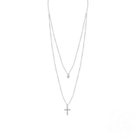 wholesale S925 Sterling Silver Double Layer Cross Star Moon Crystal Pearl Necklace For Women-Platinum-Style 1 925 Silver