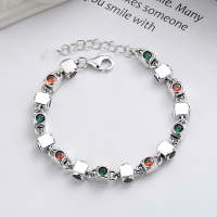 wholesale S925 Sterling Silver Connected Small Square Rainbow Zircon Bracelet Fashionable Hip-Hop Punk Hand Jewelry for Women-230S/approx. 22.5g 925 silver