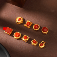 wholesale S925 silver gold-plated antique inlaid natural southern red agate back-cloud spacer bead DIY bracelet accessory-Love Nanhong