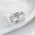wholesale S925 Sterling Silver Irregular Wide Folded Open Ring, European and American Hip-hop Light Luxury Style Niche Design Jewelry-0-1