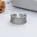 wholesale S925 Silver Retro Distressed Twist Polka Dot Bead Braided Wide Minimalist Niche Design Open Adjustable Ring-0-1