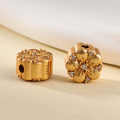 wholesale Gold-plated over S925 Ancient Silver Double-sided Floral Bead with Diamond Accents Through-hole Spacer Bead for Handmade DIY Beading Jewelry Accessories-0-7