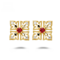 wholesale 18K metal fashion commuter style minimalist geometric ruby full-cut diamond earrings-Ruby Full Diamond Stud Earrings 18K