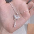 wholesale Sterling Silver S999 New Filigree Tassel Lily of the Valley Butterfly Necklace, Ins Style Light Luxury High-end Women's Choker-0-5