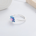 wholesale S925 Sterling Silver Ethnic Style Epoxy Resin Enamel Lotus 3D Trendy Adjustable Ring Creative Exquisite Band-0-3