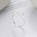wholesale S925 Sterling Silver Small Fresh Fairy-style Filigree Hollow Bow Elegant and Versatile Ladies' Adjustable Ring-0-2