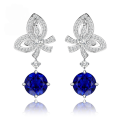 wholesale S925 Sterling Silver 80 Tanzanite Bow Aquamarine Ear Studs, Minimalist and Versatile Women's Design-0-0
