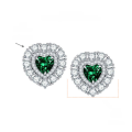 wholesale Metal, Autumn New Retro Synthetic Emerald Heart Earrings Heart-shaped Surround Set Zirconia Women's Earrings-0-5